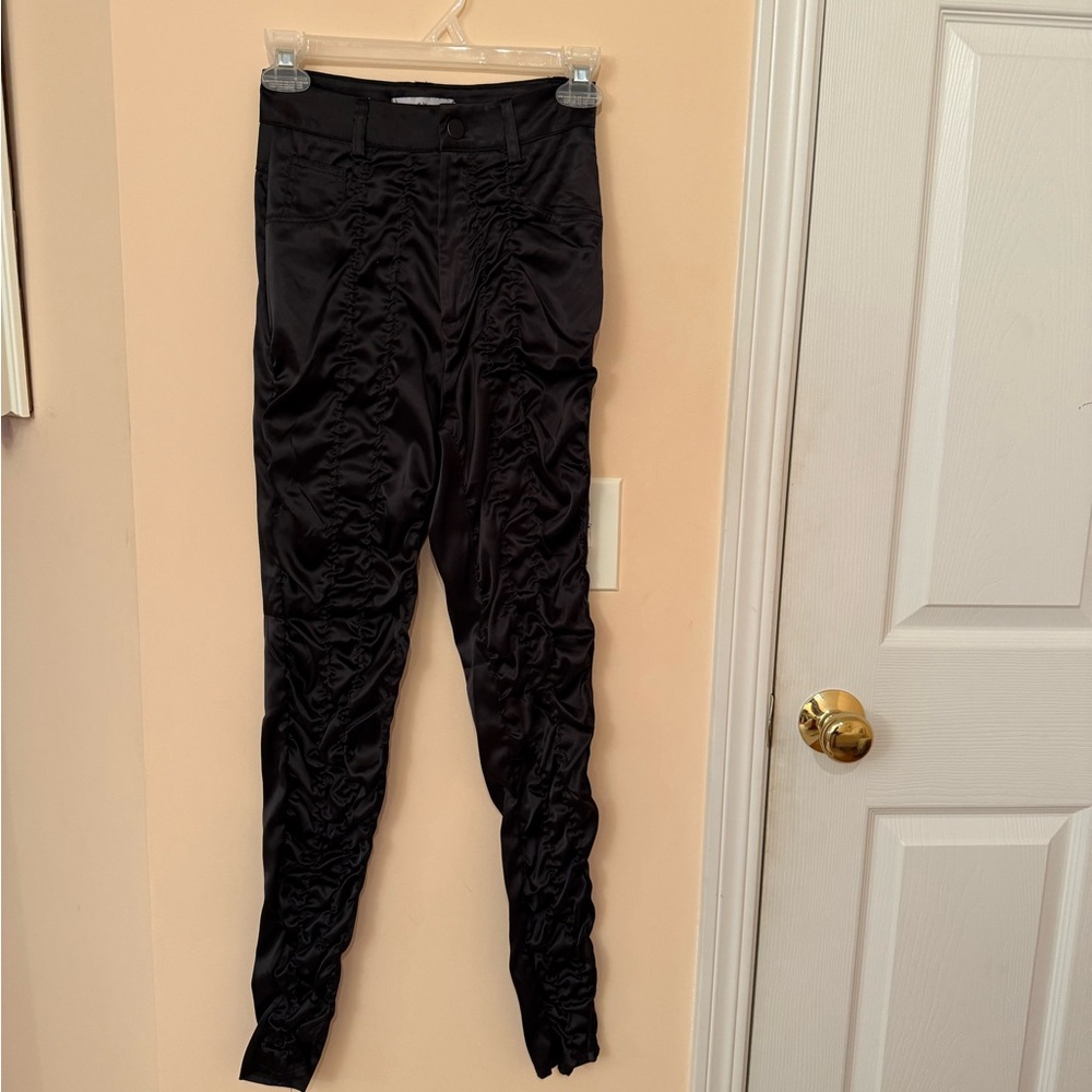 Black Satin Ruched Pants